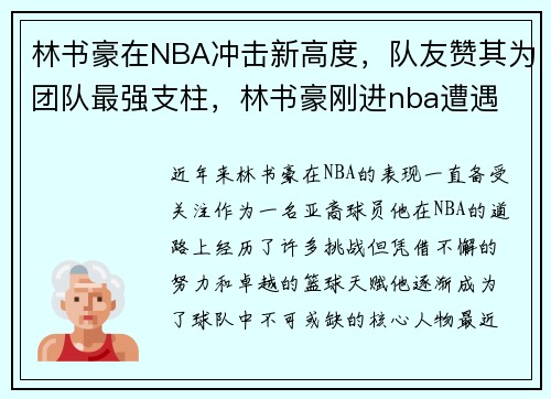 林书豪在NBA冲击新高度，队友赞其为团队最强支柱，林书豪刚进nba遭遇