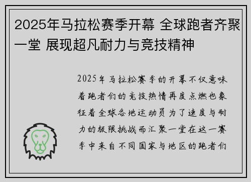 2025年马拉松赛季开幕 全球跑者齐聚一堂 展现超凡耐力与竞技精神